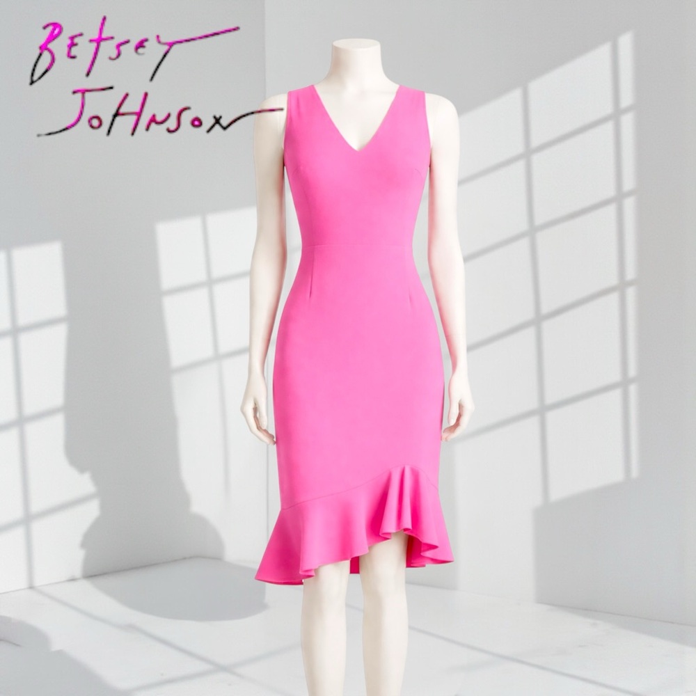 Betsey Johnson Fuchsia Pink Flounce Scuba Crepe Dress